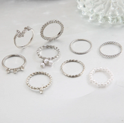 Silver ring set with different rings