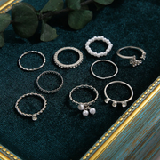 Silver ring set with different rings